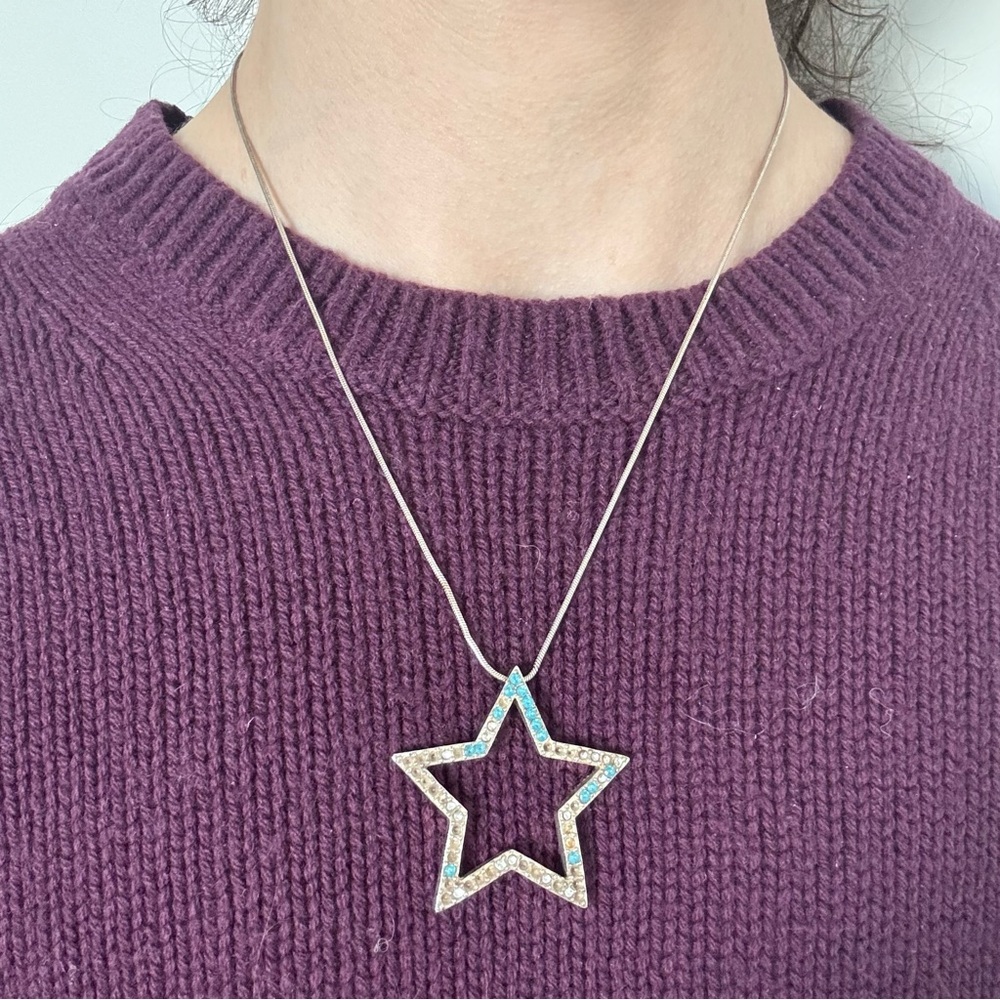 Silver Star Necklace Blue Rhinestone Y2K Celestial Fairy Whimsigoth Twee Witchy